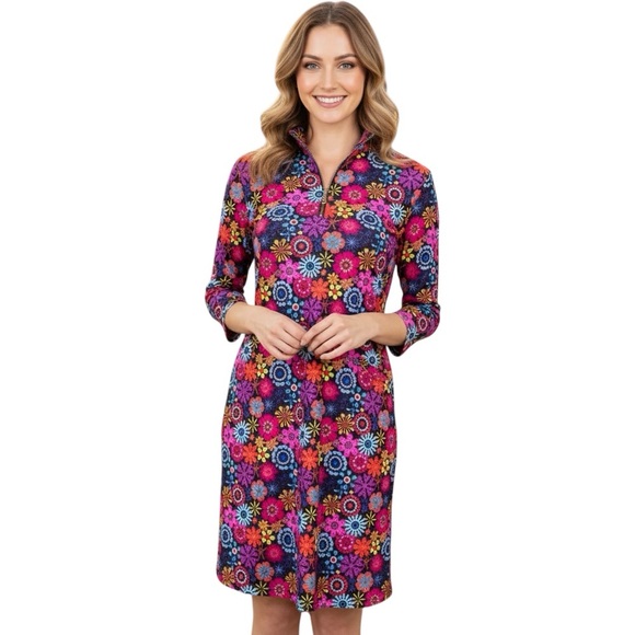 Katherine Way Dresses & Skirts - KATHERINE’S WAY DORAL dress in bold blossoms shift dress NWOT size XS UPF 50+